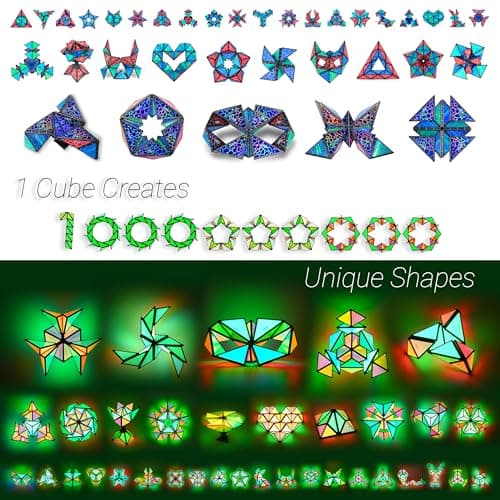 TOSY Magnet Pyramid Glow - 1 Cube Transforms into 1 Billion Shapes, 15 pcs (12 Puzzle pcs & 3 Accessories), 243 Magnets, Glowing, Christmas Stocking Stuffers Gift for Kids, Creative Puzzle STEM Toy
