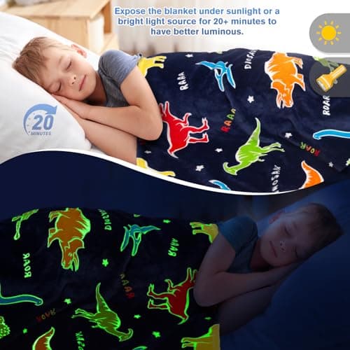 Dinosaur Gifts Toys for Boys Girls - Glow in The Dark Dino Blanket Best Christmas Birthday Valentines Easter Presents for Kids Age 1 2 3 4 5 6 7 8 9 10 Year Old Child Teen Toddler Soft Throw 50"x60"