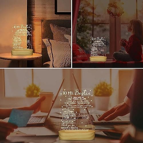 to My Bestie Gifts,3D Illusion Lamp I Love You Friends Night Light for Best Friend Sister Girls Women BFF Birthday Holiday Friendship Gift, Soft Warm White Colors LED Wooden Table Lamp