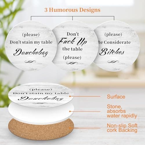 White Elephant Gifts for Adults, Funny Coasters Set of 6 with Holder Christmas Stocking Stuffers for Men Women, Gag Gifts Couples Birthday Housewarming Secret Santa Cool Friend Presents for Her Him