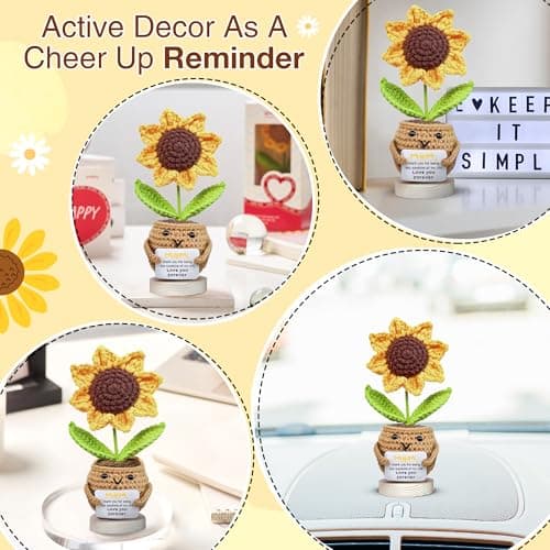 Gossby Gift for Mom - Positive Sunflower Doll Crochet with Card - Love You Forever - Mom Gift from Daughter, Son, Kid - Mothers Day, Christmas, Birthday Present Idea - Knitted Decor