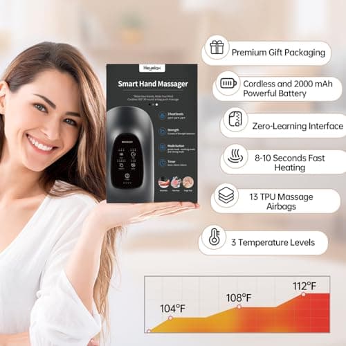 Hand Massager with Heat and Compression for Arthritis and Carpal Tunnel Relief, Finger Wrist Hand Therapy Equipment Pain Relief,Thoughtful Gifts for Women,Man(Gray)