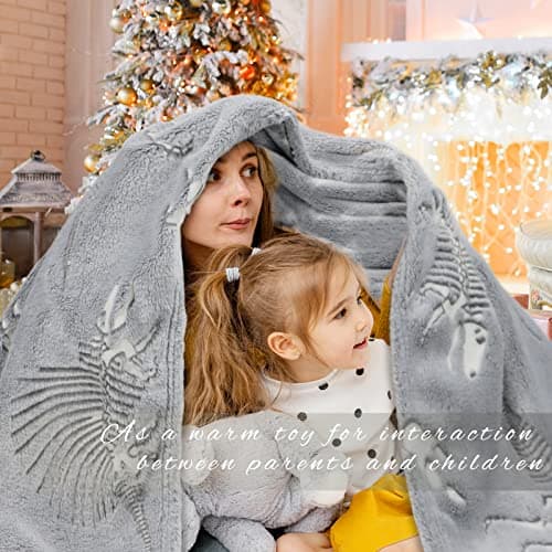 Glow in The Dark Blanket Dinosaur Throw Blanket for Boys Kids Soft Warm Cozy Cute Dino Blanket Unique Dinosaurs Toys Gifts Gray Glowing Dinosaur Room Decor Blankets for Girls Teens 50"x60"