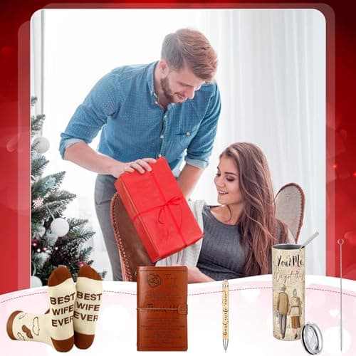 Skylety 4 Pcs to My Wife Gifts Set Leather Journal Stainless Steel Tumbler 20oz Best Wife Pen Socks Anniversary Wedding Christmas Gifts