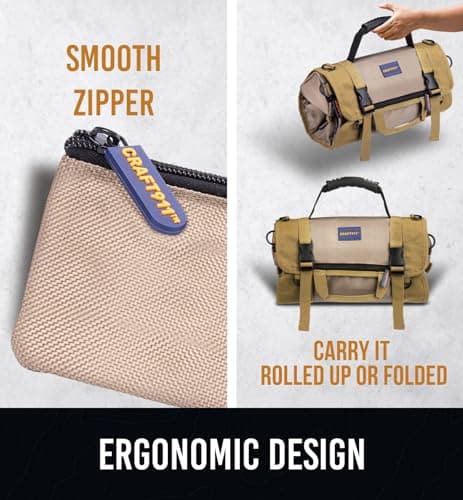 TOUGHEST Roll Up Tool Bag Organizer - 7 Pouches (3 Detachable) Compact Portable Tool Storage Box - 1680D Waterproof Small Tool Bag for Car - Gifts for Dad Mechanic Electrician