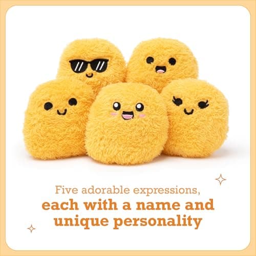 WHAT DO YOU MEME? Emotional Support Chicken Nuggets by Relatable, Cuddly Plush Toys and Stuffed Animals, Includes 5 Plushies with Basket, Funny or Cute Holiday Stocking Stuffer