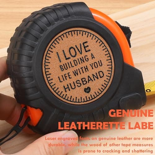 Husband Gifts for Birthday Anniversary Christmas Husband Gifts from Wife, Romantic Wedding Anniversary Men Gifts, Best Husband Ever Gifts, Genuine Leather Engraved 25 FT Tape Measure Useful Tools Gift