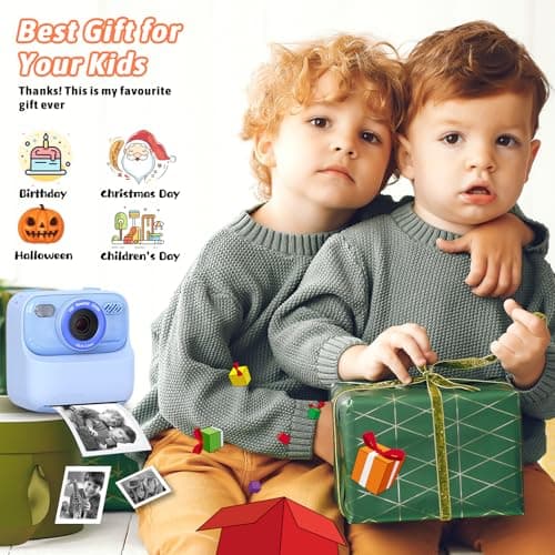 Kids Instant Digital Cameras for Boys and Girls, 1080P HD Dual-Lens Selfie Digital Camera with Print Paper & 32G Card, Christmas Birthday Gifts Toys for Toddler and Teenagers Age 3-16 Years Old