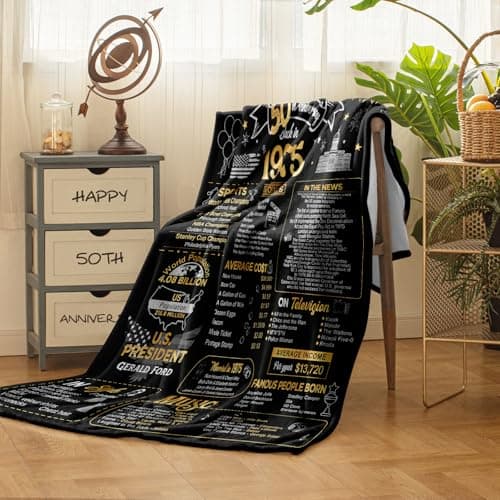 50th Anniversary Wedding Blanket Gifts Gift for 50th Wedding Anniversary Golden 50 Years of Marriage Gifts for Couple Wife Husband Dad Mom Parents Back in 1975 Blanket 60Lx50W