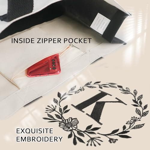 BeeGreen Embroidery Monogram Initial Tote Bag for Women Teacher Mom Friend Personalized Gift for Birthday Beach Wedding Work