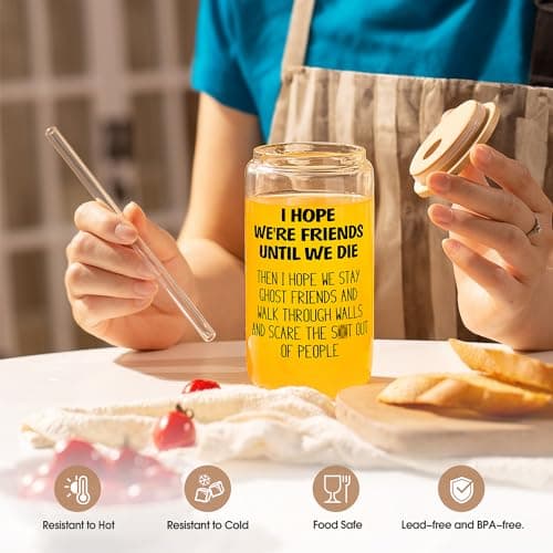 Gifts for Women Men, 16oz Drinking Glass Cup, Unique Friendship Gift for Best Friend BFF Bestie, Funny Personalized Birthday Christmas Valentines Mothers Day Present for Her Him Coworker Sister Female