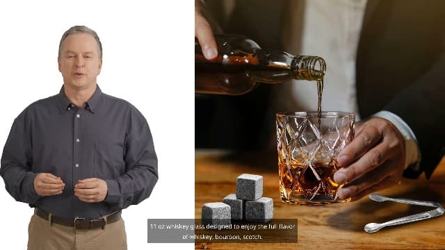 Whiskey Stones Gift Set - Bourbon Stones Gift for Men - 4 Granite Chilling Whiskey Rocks - Whiskey Glass and Stones Set - Drinking Gifts for Men Dad Husband Birthday Father's Day Groomsmen Gifts