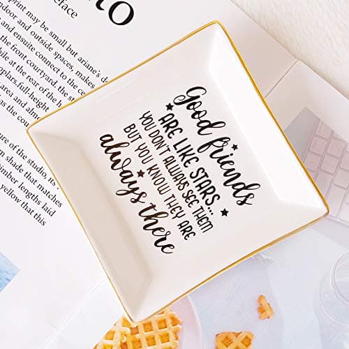 PUDDING CABIN Birthday Gifts for Friends Female Ring Trinket Dish - “Good Friends Are Like Stars You Don't Always See Them But You Know They Are Always There” Friendship Gifts for Women Friends