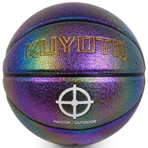 KUYOTQ Kids Youth Women Basketball - Shiny Purple Leather Size 3/4/5/6 - 22/25.5/27.5/28.5" Dazzle Textured Basketball for Boys and Girls (Deflated, Without Pump)