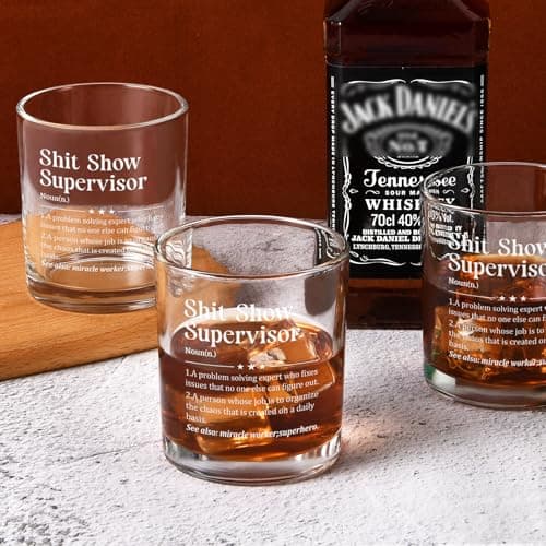 Futtumy Boss Gifts for Men, Shit Show Supervisor Whiskey Glass, Office Boss's Day Gift Christmas Gifts Birthday Thank You Gift for Supervisor Boss Men Coworker Manger, 10 Oz Old Fashioned Glass