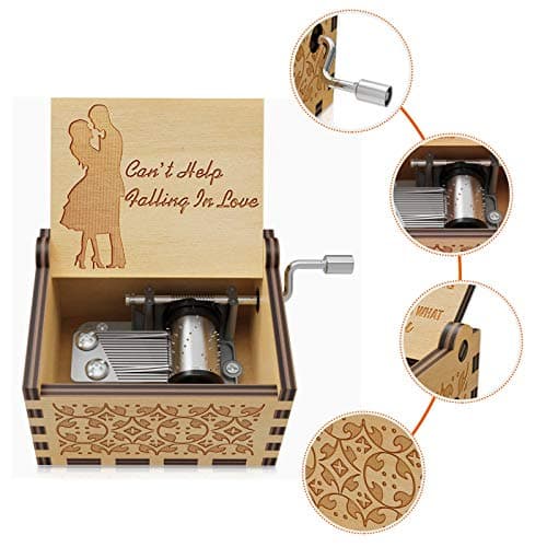 Can't Help Falling in lo Wood Music Box Hand-Operated Antique Engraved Cute Musical Boxes Gift for Love One, Boyfriend, Girlfriend, Husband,Wife Birthday/Wedding Day/Christmas Day Present