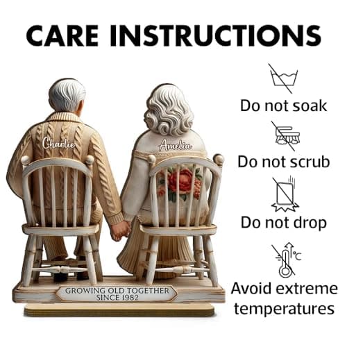 CHILLEVER Custom Growing Old Together Standing Wooden Plaque, Personalized Christmas Gift For Couples, Heartfelt Gifts For Him, Gift For Parents, Grandparents Gifts Design 5