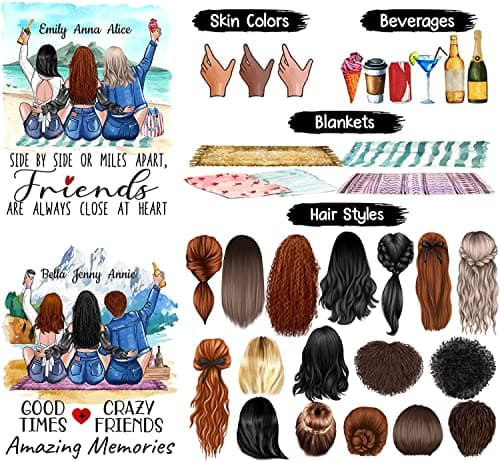 Elido Store Personalized 3 Friends Custom Mug, Side By Side Or Miles Apart Friends Are Always Close At Heart Coffee Mug Gifts For Women, Besties, Soul Sister, Friendship Mugs Custom Names 11oz, 15oz