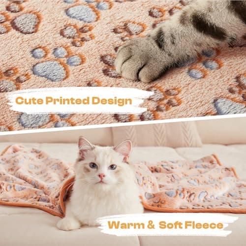 1 Pack 3 Blankets Super Soft Fluffy Premium Fleece Pet Blanket Flannel Throw for Dog Puppy Cat Paw Brown/Pink/White Small(23x16 inch)