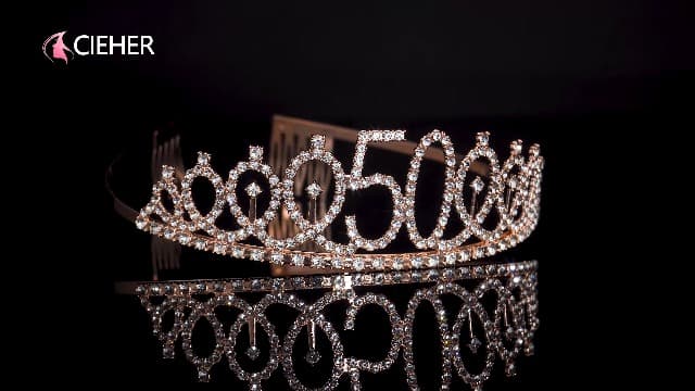 CIEHER 50th Birthday Crown + 50 & Fabulous Sash+Pearl Pin Set, Tiara, 50th Gifts, Decorationsfor Women Friends, Happy Party Favor Supplies