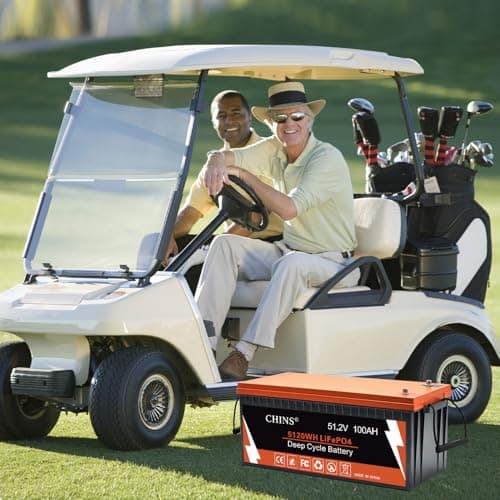CHINS 48V Lithium Golf Cart Battery, 48 Volt 100Ah LiFePO4 Battery, Built-in Bluetooth 200A BMS, Includes 48V 18A Charger, Monitor, Perfect for Golf Carts