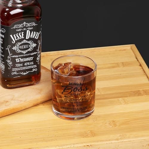 Jogskeor Boss Gifts, Being A Boss Is Easy 10oz Whiskey Glass, Birthday Christmas Gifts for Men Him Manager Leader