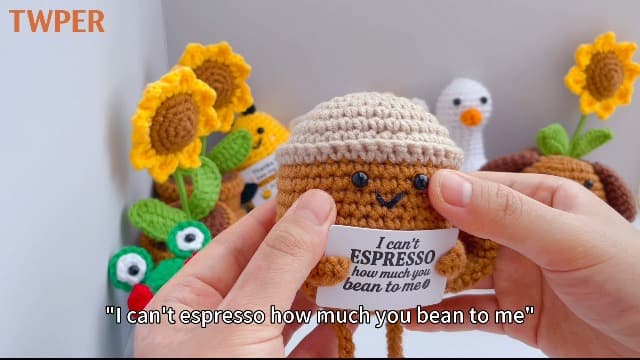 Birthday Gifts for Women Men Positive Crochet Coffee Cup Desk Decor–Cute Coffee Lover Gift for Best Friend Girlfriend Couple Wife Husband Anniversary Thank You