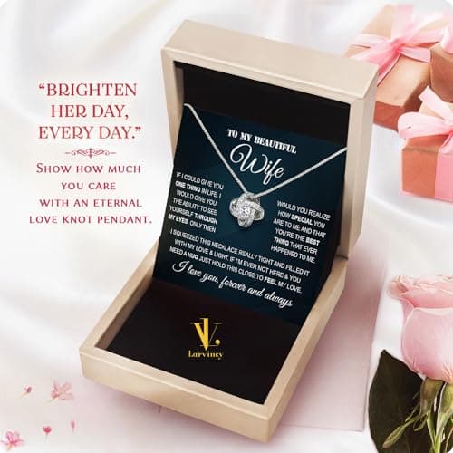 Larvincy To My Wife Necklace from Husband With Heartfelt Message & Elegant Box - Soulmate Necklace for Women, Romantic Jewelry Gift for Her On Birthday, Anniversary