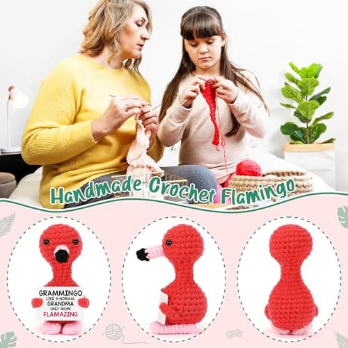 Grandma Birthday Gifts from Grandkids, I Love You Grandmother Birthday Gifts, Christmas for Great Grandma Nana Gigi Mimi Present from Granddaughter Grandson, Funny Handmade Crochet Flamingo Grammingo