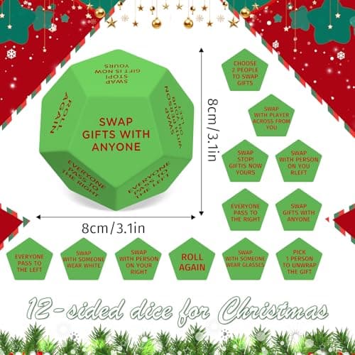Santa Swap Gift Exchange Dice, 3 * 3in Exchange Gifts Family Game, Christmas Stocking Stuffers Gift Exchange Dice Games for Boys and Girls, Gifts for Xmas, Birthday, Party and Family Night, Holiday