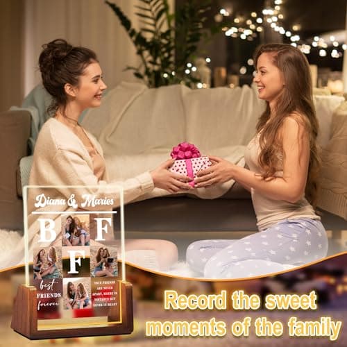 Personalized Best Friend Birthday Gifts for Women, Unique Friendship Gifts, Custom Acrylic Night Light Friend Picture Frame with Photo Name, Long Distance BFF Sister Bestie Christmas Gift