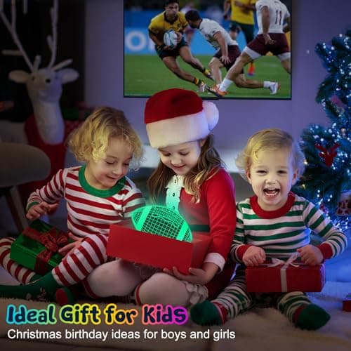 Linkax Football Gifts Stocking Stuffers for Kids Teens Boys Girls, Rugby 3D Illusion Night Light Christmas Gifts for Kids, 6 7 8 9 10 11 12 13 Year Old Birthday Presents Room Decor, Toys for Ages 8-13