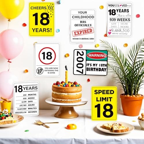 18th Birthday Party Decorations, 9PCS Funny Wall Signs and Tags for Teen 18th Birthday Celebration Table Centerpieces and Caution Signs for Doors Windows Yard and Garden