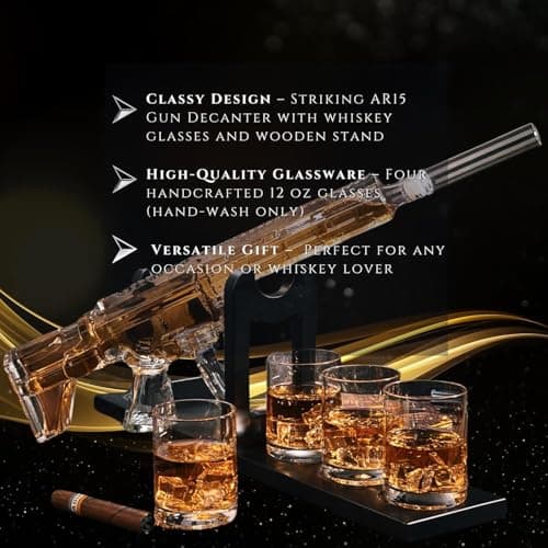 AR15 Gun Decanter Birthday Gifts for Men Dad, Whiskey Set - Rifle Limited Edition, Silencer Stopper - 800 ml & 12oz Bullet Glasses - Father Gift - Drinking Party, Liquor, Vodka Tik Tok Viral Dispenser