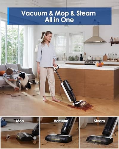 Tineco iFLOOR 5 Steam Wet Dry Vacuum All-in-one, Steam Mop Hardwood Floor Cleaner Great for Sticky Messes, 248℉ High-Temp Steam, Self-Cleaning with steam
