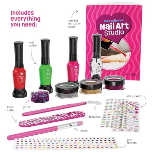 Nail Art Studio for Girls - Birthday Gift - Nail Polish Kit for Kids Ages 7-12 Years Old - Girl Gifts Ideas - Gift Set - Girly Stuff - Polish, Pens, Glitter, Stickers, Gems, Filer - 8 9 10 11 12 Year