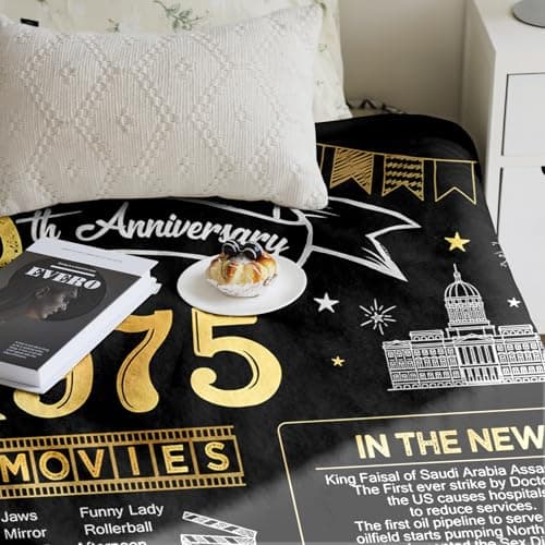 50th Anniversary Wedding Blanket Gifts Gift for 50th Wedding Anniversary Golden 50 Years of Marriage Gifts for Couple Wife Husband Dad Mom Parents Back in 1975 Blanket 60Lx50W