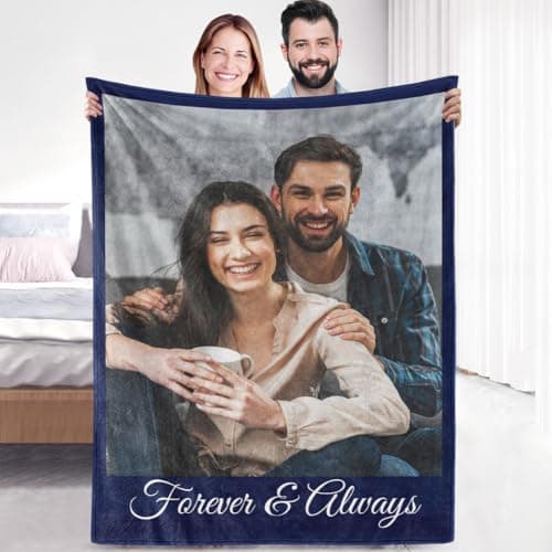 Sherpa Fleece Custom Photo Blanket - Soft, Warm, Personalized Couples Gifts for Boyfriend, Girlfriend - Customized Picture Blanket for Birthday, Christmas
