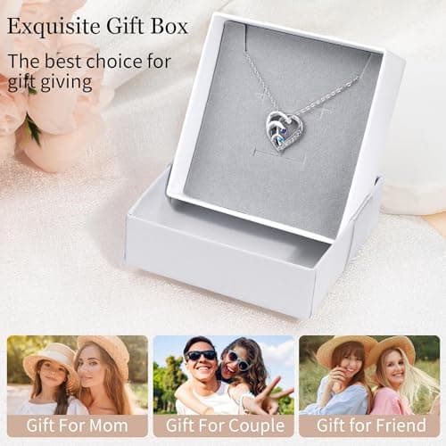 Easycosy Custom Name Necklace with Simulated Birthstones Customized Promise Necklace Heart Pendant with Engraved Names - Anniversary Birthday Jewelry Gifts for Women Wife Mom Grandma Mothers Day