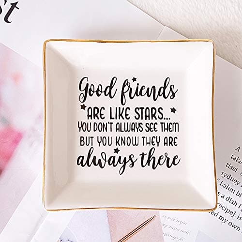 PUDDING CABIN Birthday Gifts for Friends Female Ring Trinket Dish - “Good Friends Are Like Stars You Don't Always See Them But You Know They Are Always There” Friendship Gifts for Women Friends