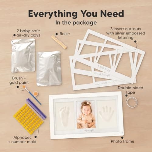 Baby Hand and Footprint Kit - Clay Handprint Keepsake Frame, Newborn Nursery Picture Frame, Personalized New Mom Gifts for Baby Shower & Registry (Alpine White)
