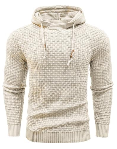 Zaitun Mens Hooded Sweatshirt Long Sleeve Solid Knitted Hoodie Pullover Sweater