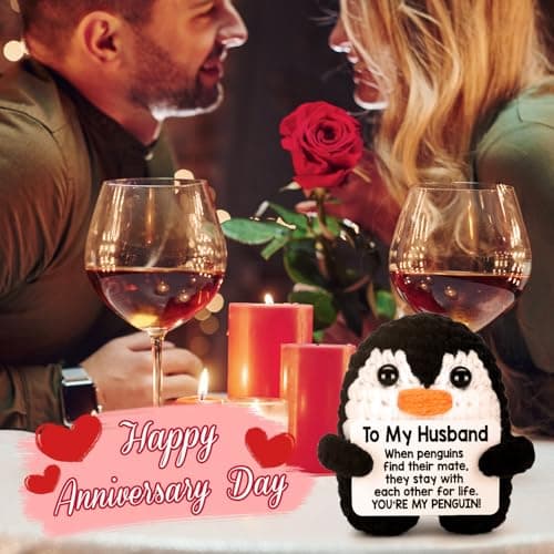 Gifts for Husband from Wife, To My Husband Handmade Crochet Penguin, Mini Funny Wedding Anniversary Birthday Gifts for Him Husband Men, Romantic I Love You Gift for Him Birthday Christmas Cute Decor