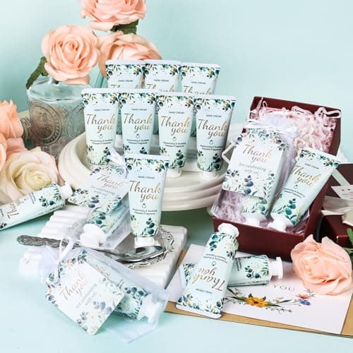 50 Pack Bulk Hand Cream Gifts Sets, Wedding Party Favors, Bridal Shower Gifts and Baby Shower Party Favors for Guests with Organza Bag and Thank You Card, Bulk Thank You Gifts for Women(Eucalyptus)
