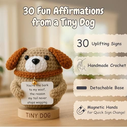 Dog Mom Gifts for Women - Positive Crochet Animal with 30 Cute Signs for Dog Moms, Unique Birthday Gift for Pet Lovers, Funny Present for Birthday, Christmas, Mothers Day - Funny Furr Mama Gifts