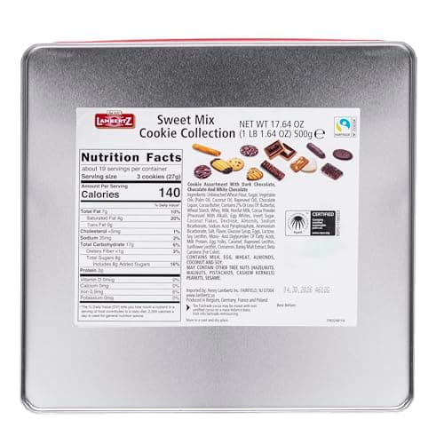 Lambertz European Holiday Cookie Tin – 64 Cookies, 12 Varieties, – Festive Gift Box Ready to Serve and Gift-Ready for Christmas and Office Sharing – 17 Ounces