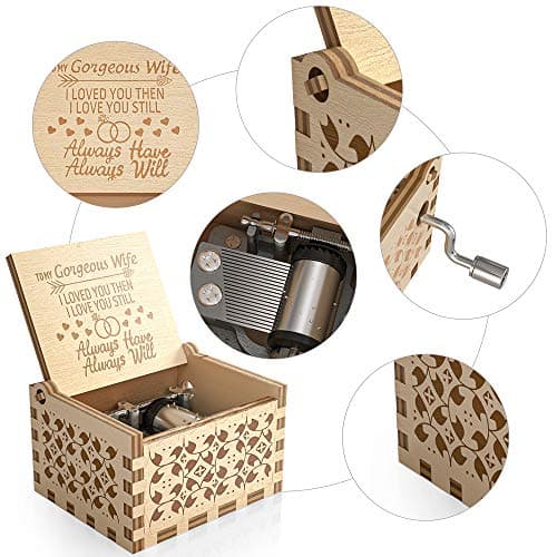 Ucuber You are My Sunshine Music Box, Gifts for Wife from Husband, Wood Laser Engraved Vintage Hand Cranked Cute Boxes, Best Gift for Birthday/Valentine's Day (Husband to Wife)