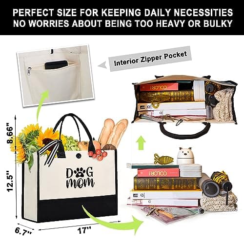 Craftique Dog Mom Tote Bag Gifts for Women, Dog Mom Birthday Gifts for Dogs Lovers, Practical Tote Bag for Shopping Travel Picnic, 17” x 6.7” x 12.5”