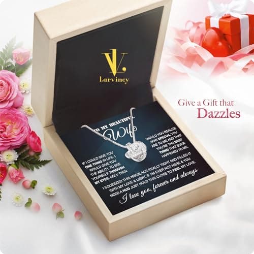 Larvincy To My Wife Necklace from Husband With Heartfelt Message & Elegant Box - Soulmate Necklace for Women, Romantic Jewelry Gift for Her On Birthday, Anniversary