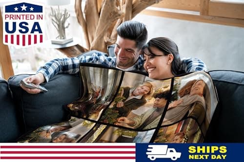 Yoke Style Ships Next Day, Custom Blanket with Picture, Personalized Throw Photo Blankets Customized Photo Gifts for Mom Dad Women Family - 9 Photos